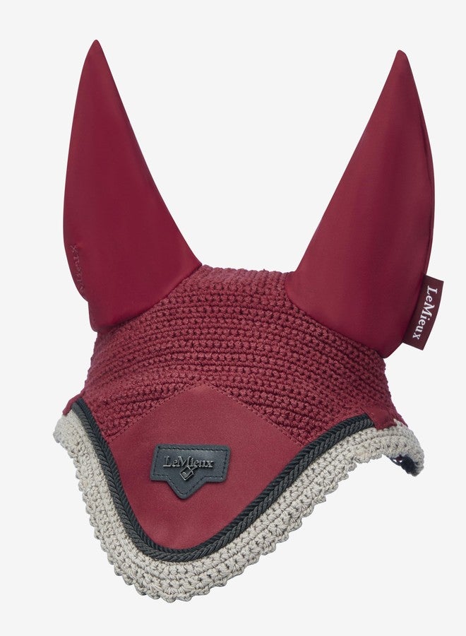 LeMieux Loire Horse Fly Hood - Lightweight Breathable Ears for Fly Protection - Neat Fit Under Bridle - Cord Details - Satin Front Patch - Hand Crocheted - Ember - Medium - Image 1